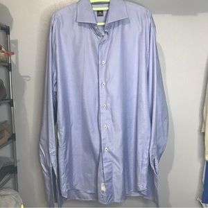 Peter Millar Mens Gingham Dress Shirt Button Up Blue French Cuff SZ 17/43